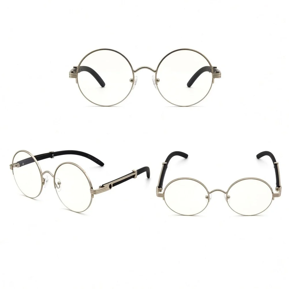 Silver Frame Sunglasses Shades Circle Clear Lens Women Style Rimless Round Gafas